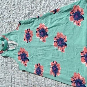 Gilli light blue pink floral swing tank keyhole sleeveless dress size Medium